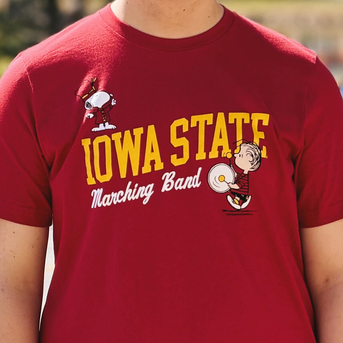 Peanuts X Iowa State Marching Band Cardinal Snoopy Conductor Short Sleeve T-Shirt design